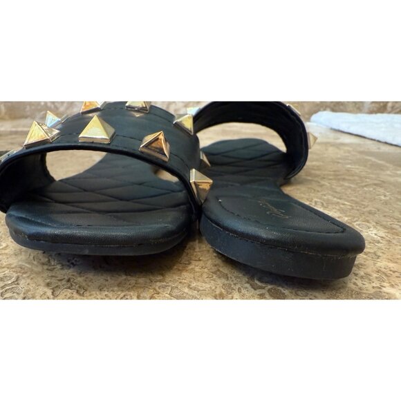 Black Quilted Slip-On Studded Sandals With Gold Pyramid Studs By Qupid Sz 8 - Picture 5 of 6